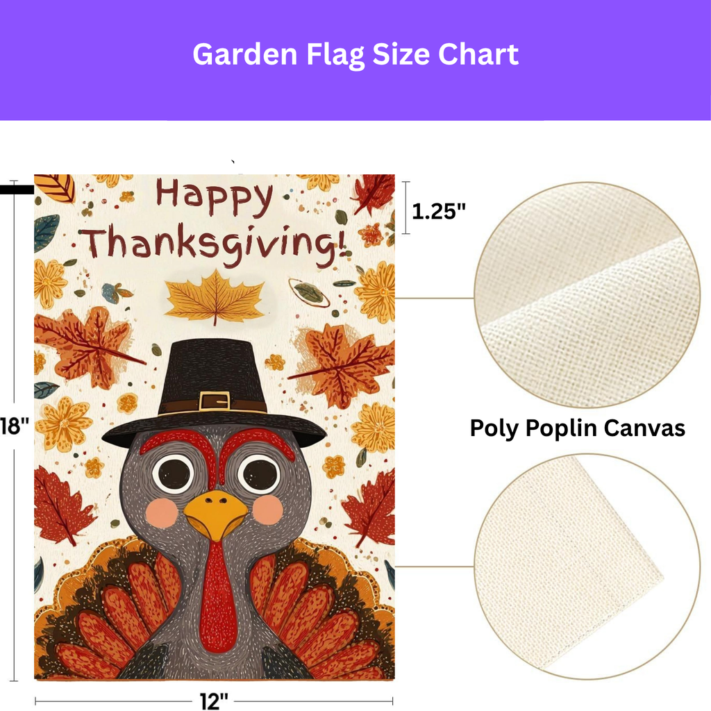 Happy Thanksgiving Pilgrim Hat Turkey Garden Flag - porch decor - Dragonfire Gardens