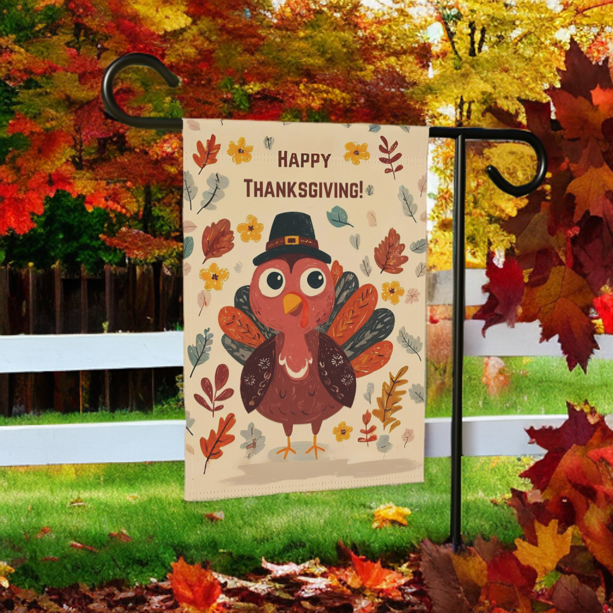 Happy Thanksgiving Festive Turkey Garden Flag