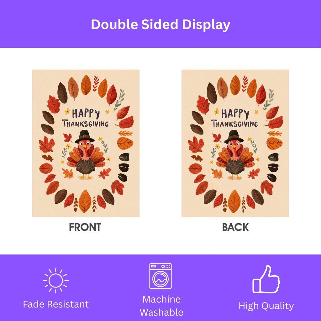 Fall Leaves and Turkey Thanksgiving Garden Flag - double-sided design - Dragonfire Gardens