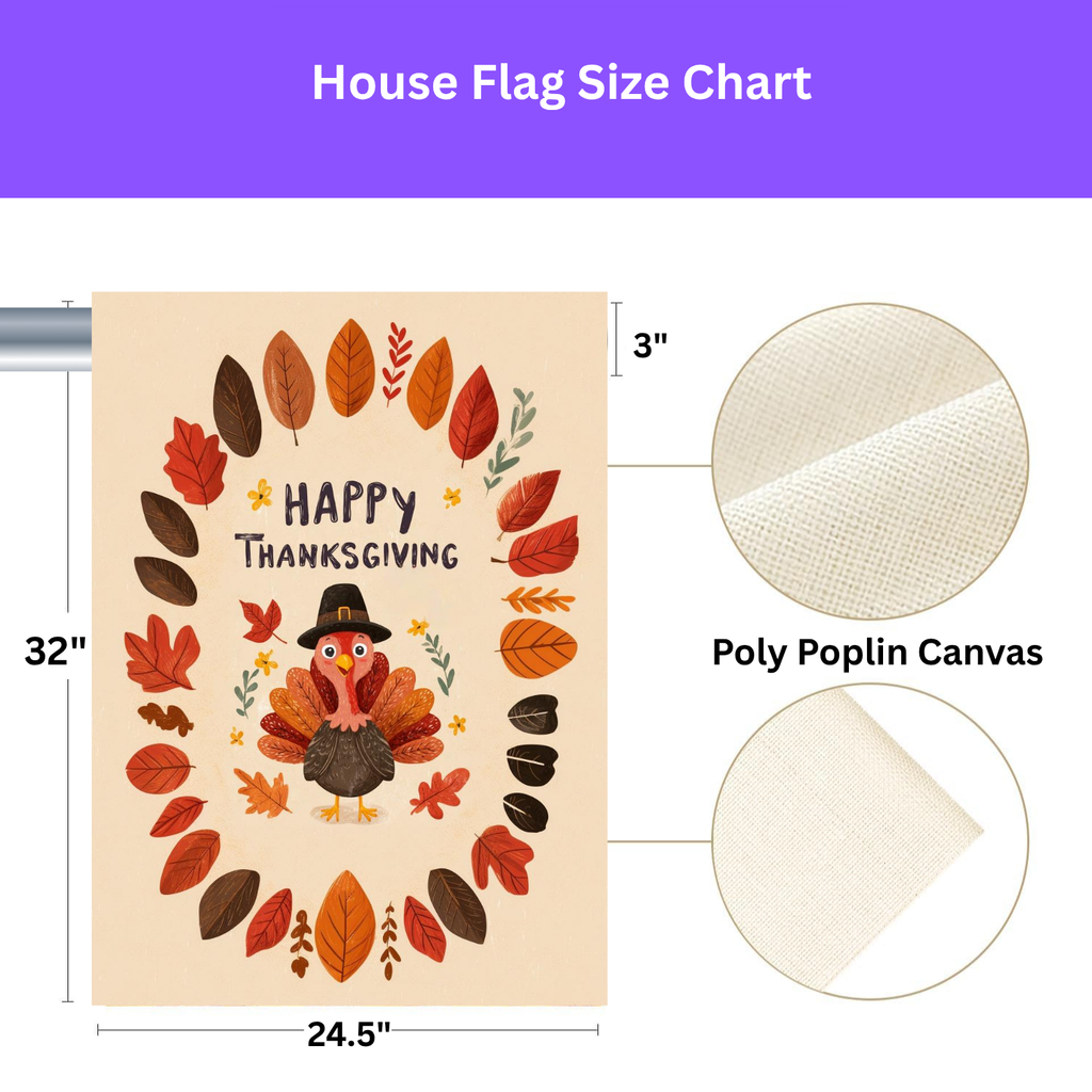 Fall Leaves and Turkey Thanksgiving Garden Flag - yard display - Dragonfire Gardens