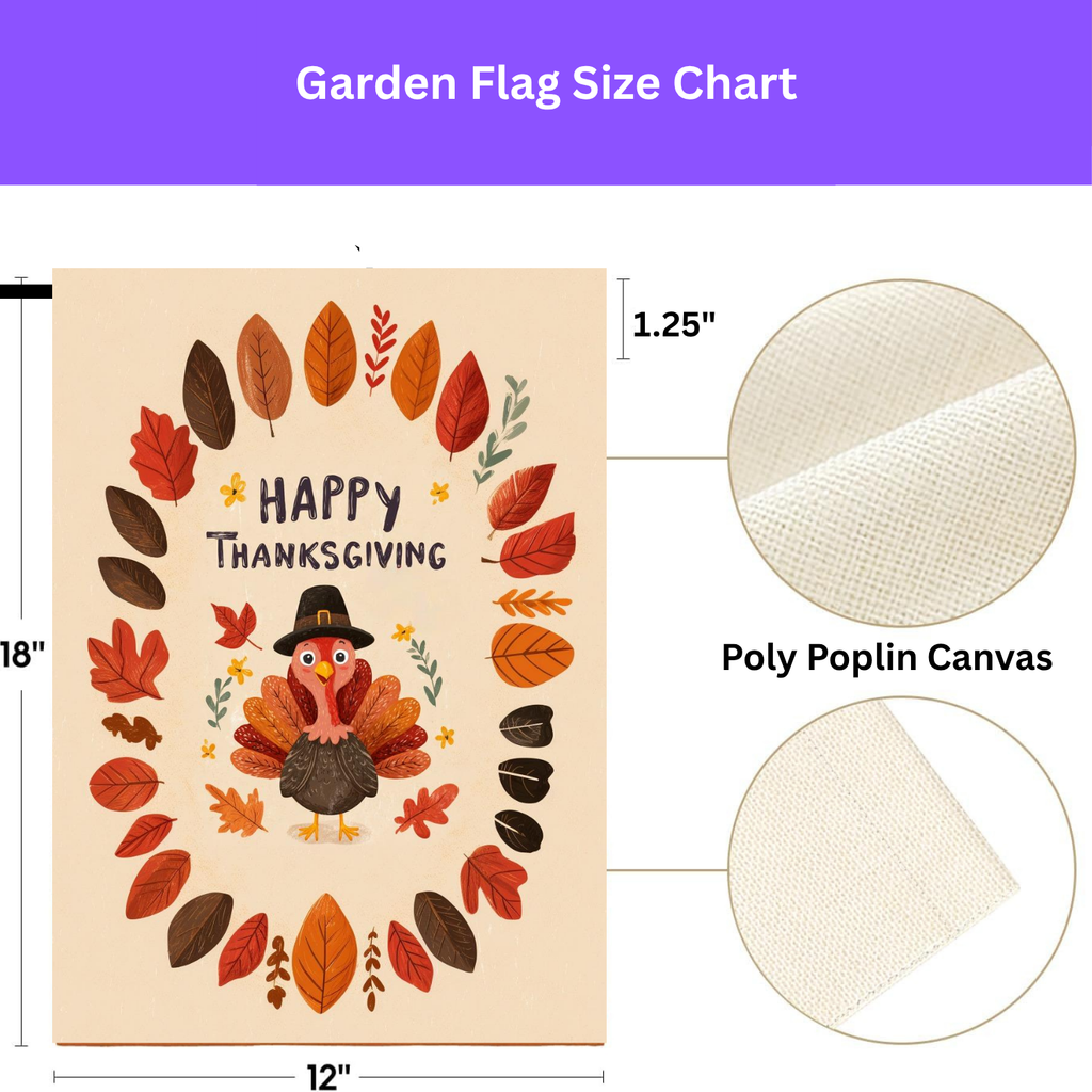 Fall Leaves and Turkey Thanksgiving Garden Flag - porch decor - Dragonfire Gardens