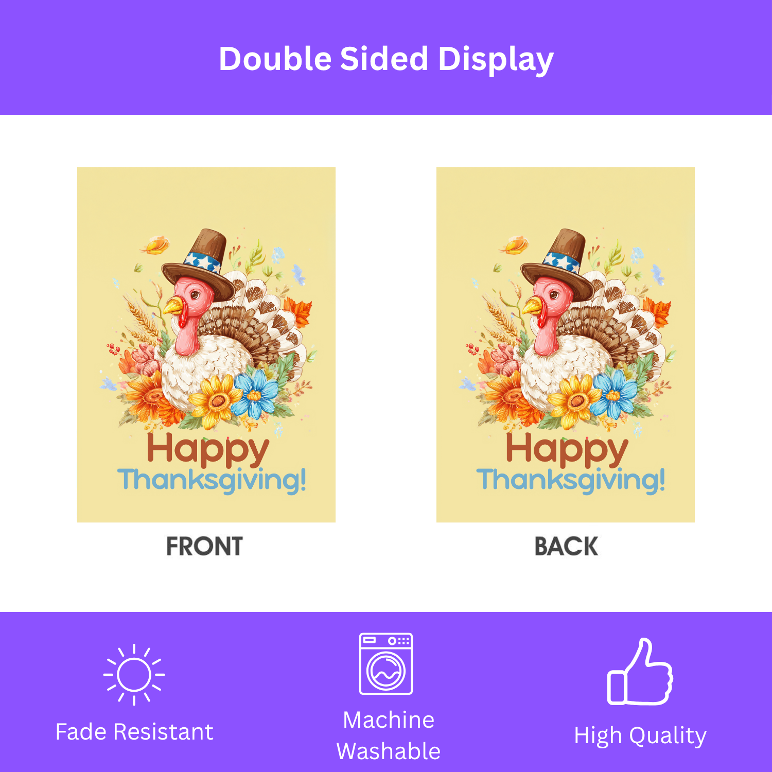 Happy Thanksgiving Turkey in Flowers Garden Flag