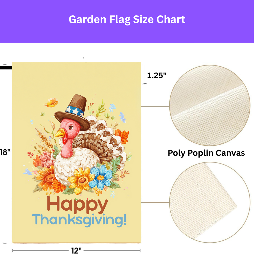 Happy Thanksgiving Turkey in Flowers Garden Flag - yard display - Dragonfire Gardens