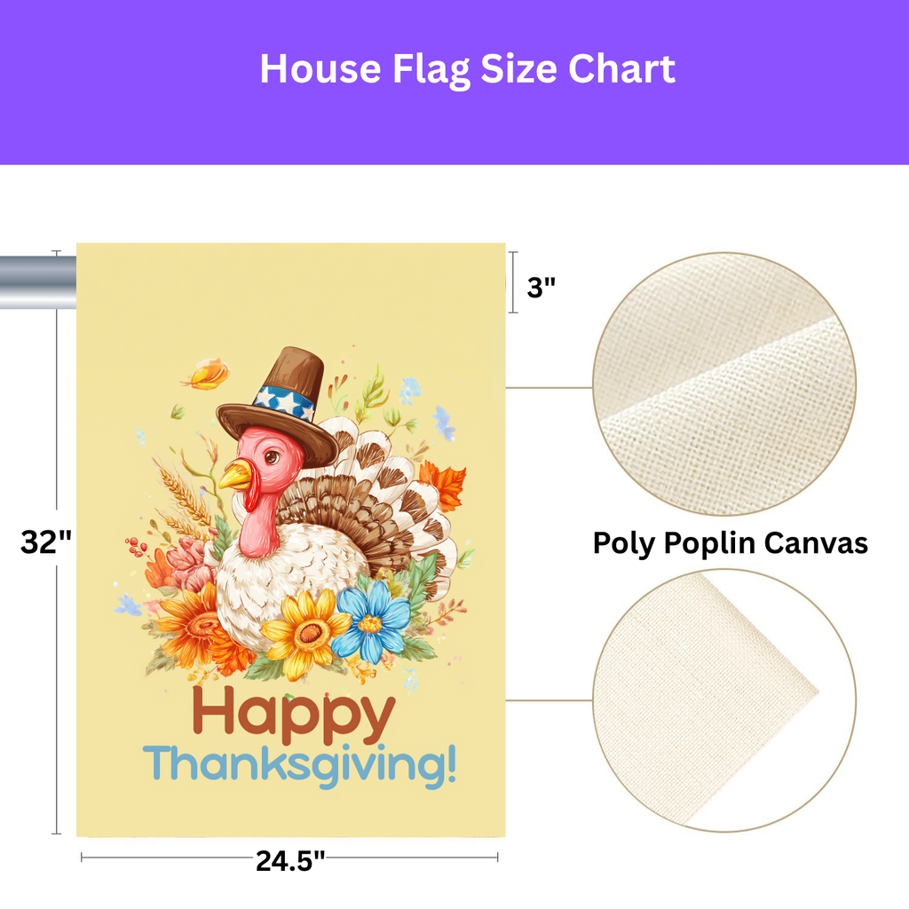Happy Thanksgiving Turkey in Flowers Garden Flag - porch decor - Dragonfire Gardens