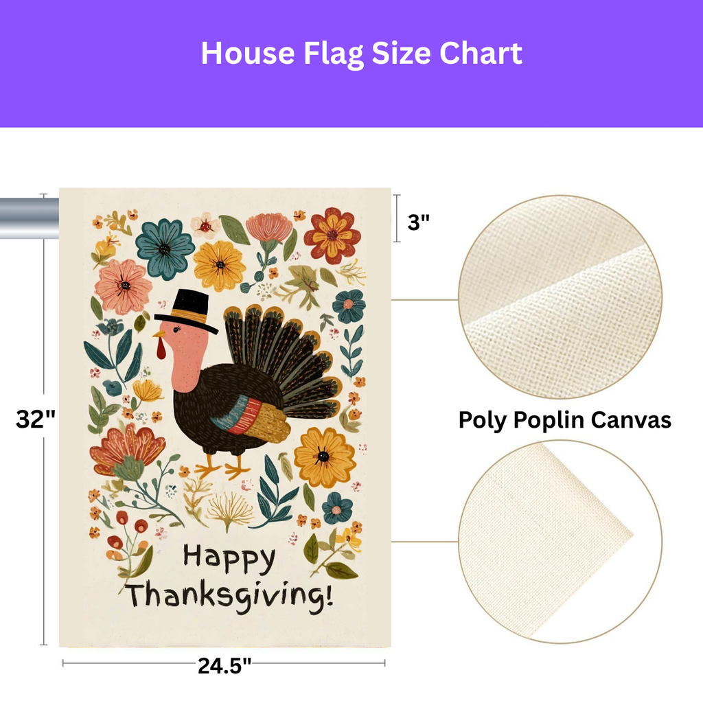 Happy Thanksgiving Fall Flowers and Turkey Garden Flag - yard display - Dragonfire Gardens
