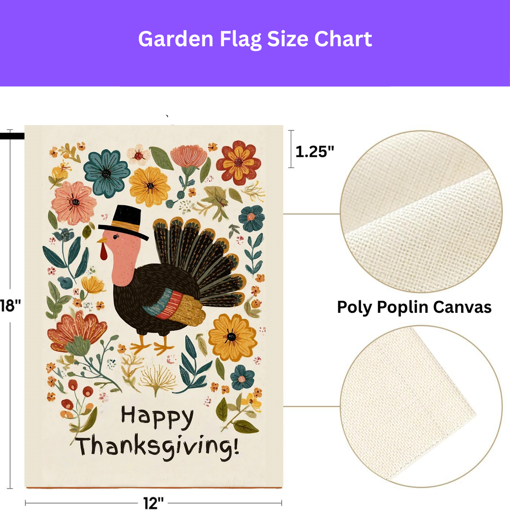 Happy Thanksgiving Fall Flowers and Turkey Garden Flag - porch decor - Dragonfire Gardens