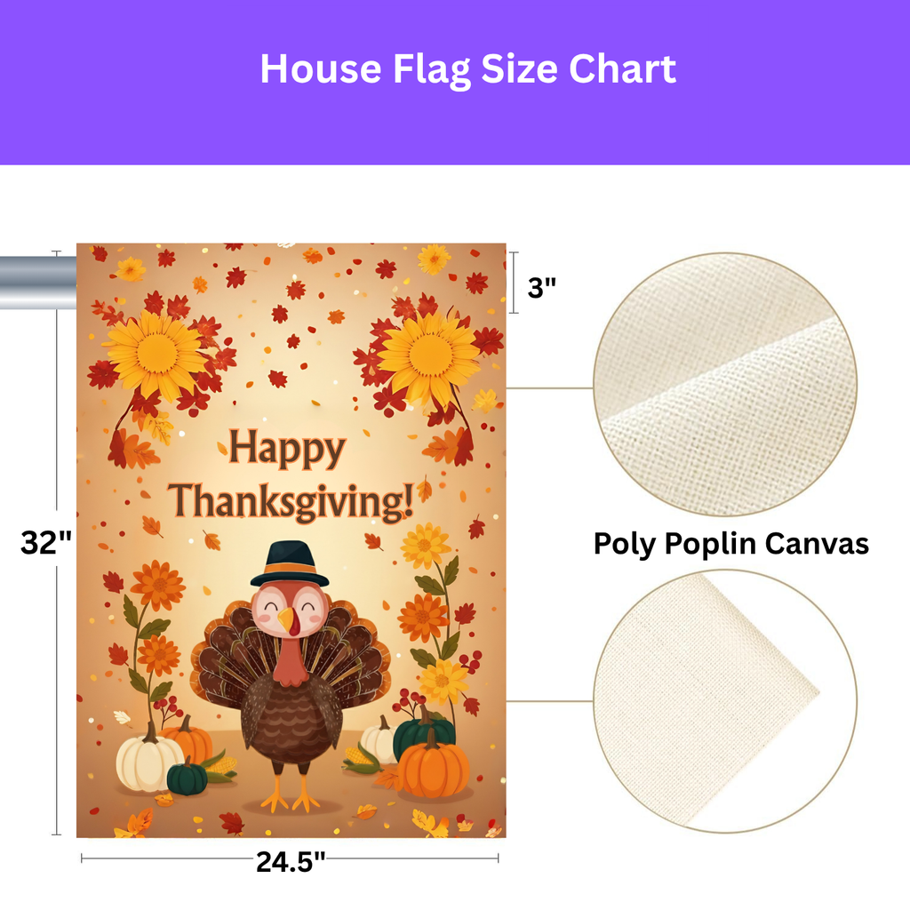 Happy Thanksgiving Cute Turkey Garden Flag - yard display - Dragonfire Gardens
