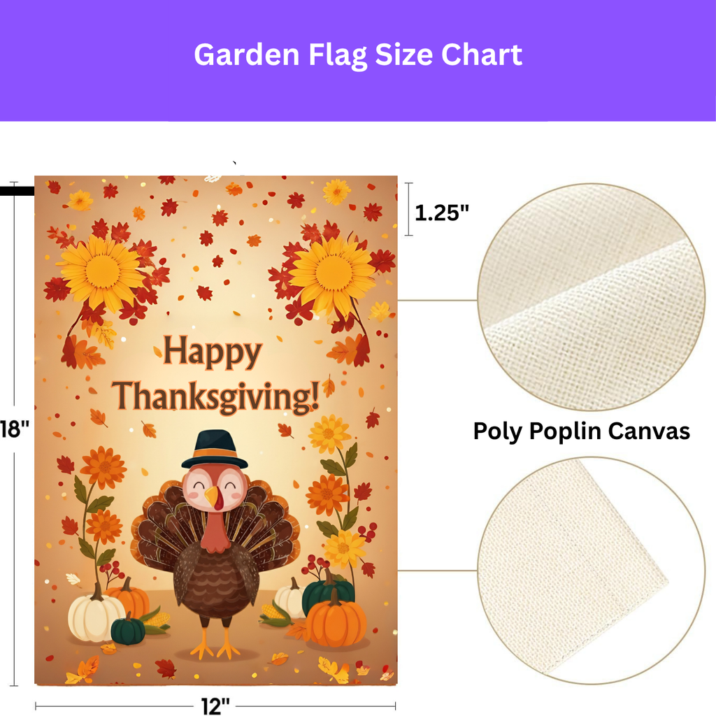 Happy Thanksgiving Cute Turkey Garden Flag - porch decor - Dragonfire Gardens