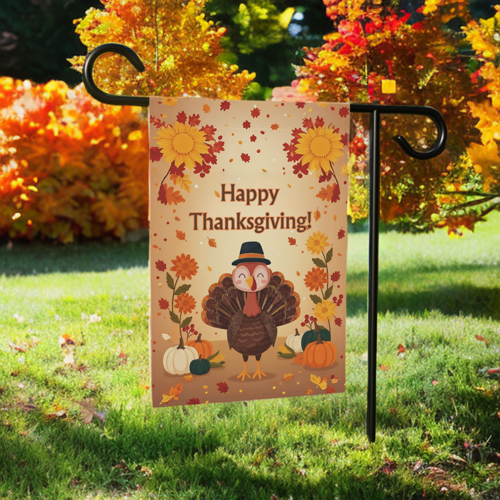 Happy Thanksgiving Cute Turkey Garden Flag - product detail - Dragonfire Gardens