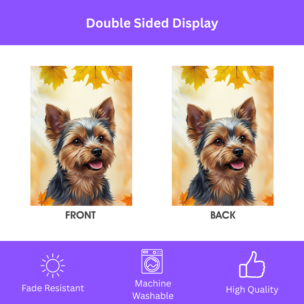 Fall Colors Yorkshire Terrier Garden Flag - double-sided design - Dragonfire Gardens