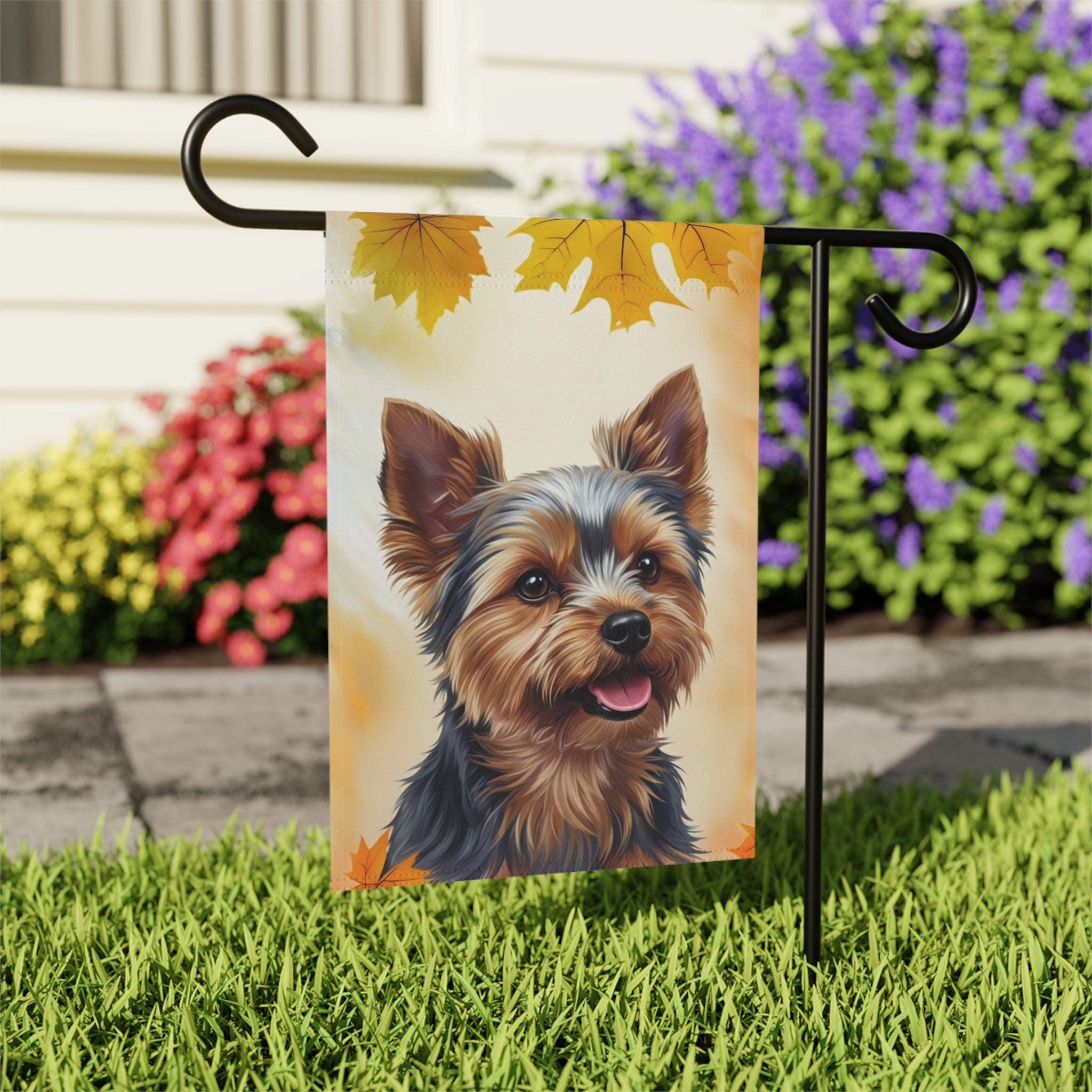 Fall Colors Yorkshire Terrier Garden Flag - outdoor display - Dragonfire Gardens