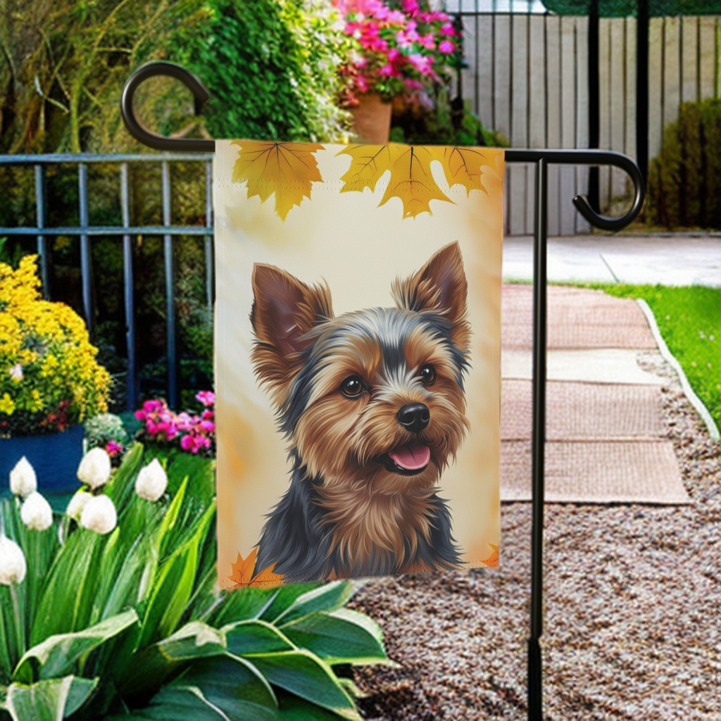 Fall Colors Yorkshire Terrier Garden Flag - product detail - Dragonfire Gardens