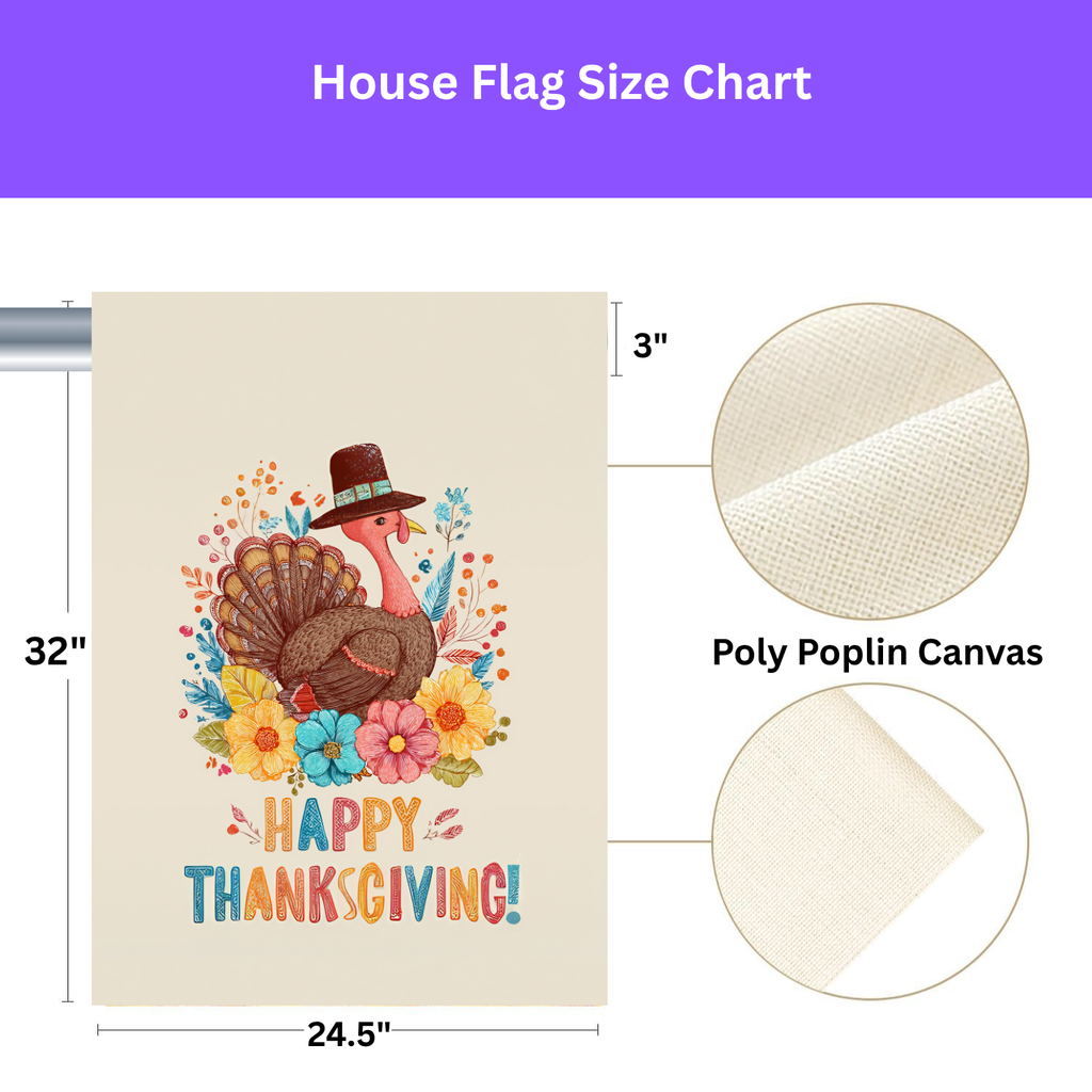Happy Thanksgiving Colorful Turkey Garden Flag - yard display - Dragonfire Gardens