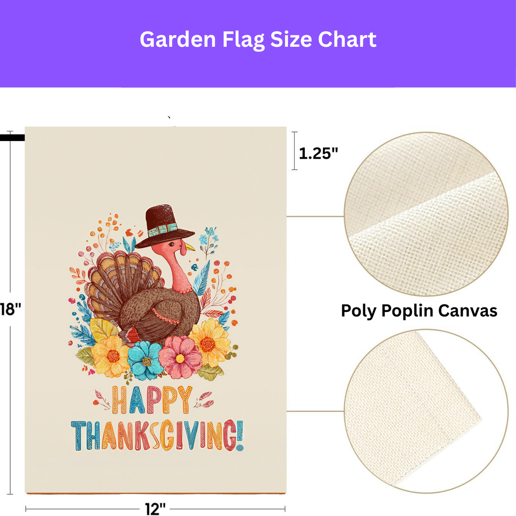 Happy Thanksgiving Colorful Turkey Garden Flag - porch decor - Dragonfire Gardens
