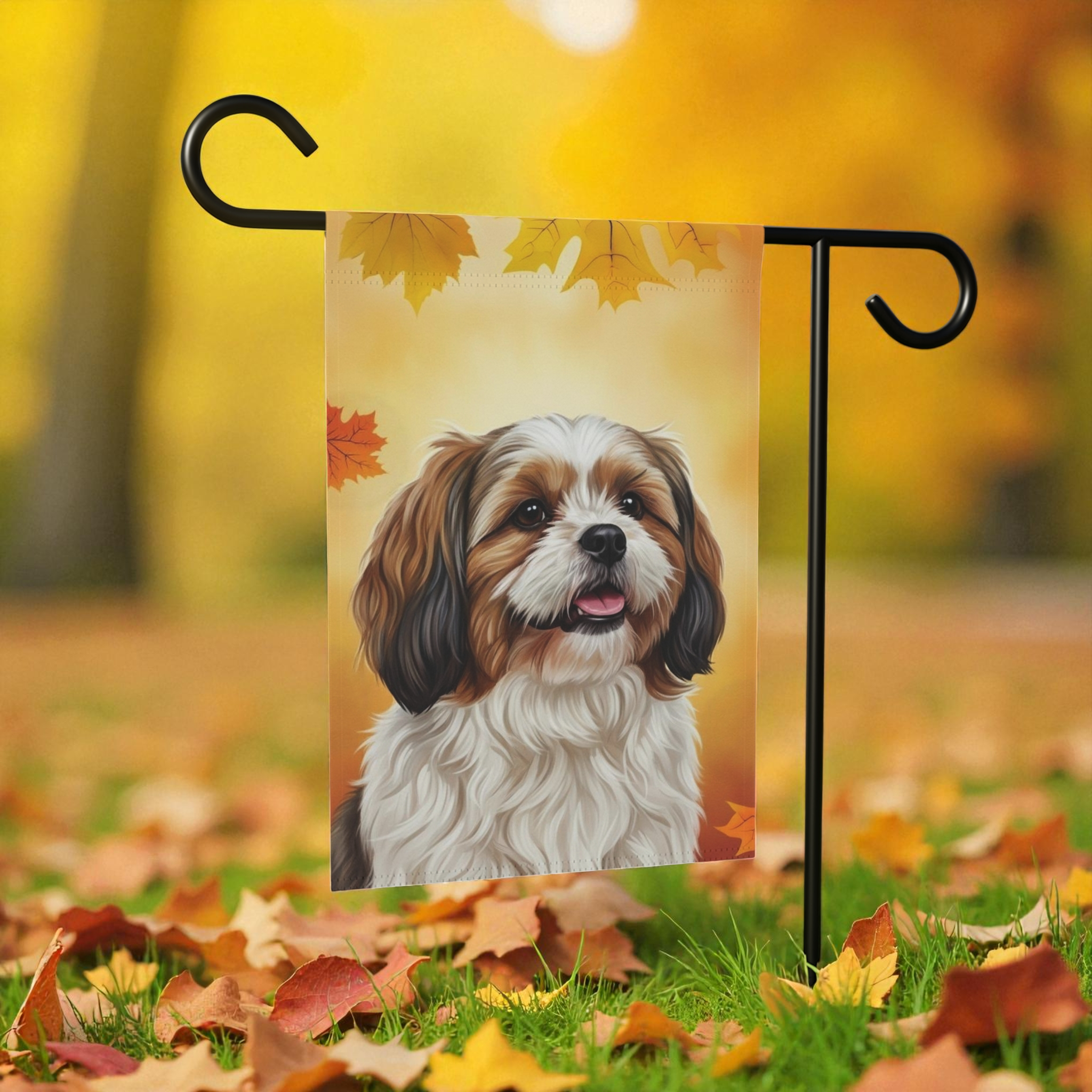 Fall Colors Shih Tzu Garden Flag - front view - Dragonfire Gardens