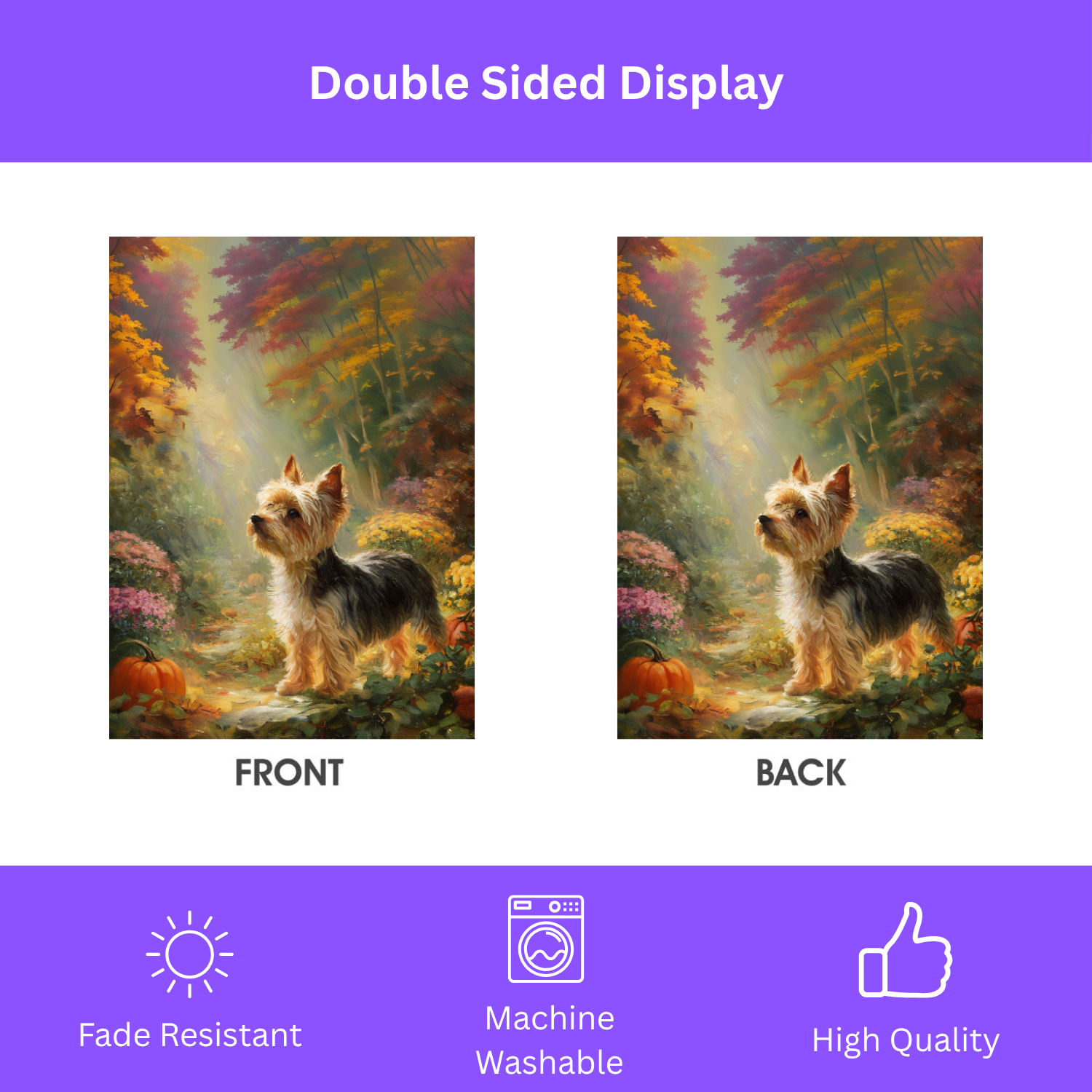 Pumpkin and Yorkshire Terrier Garden Flag - double-sided design - Dragonfire Gardens