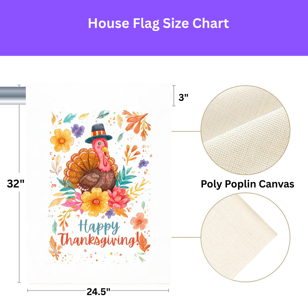 Happy Thanksgiving Colorful Flower and Turkey Garden Flag - yard display - Dragonfire Gardens