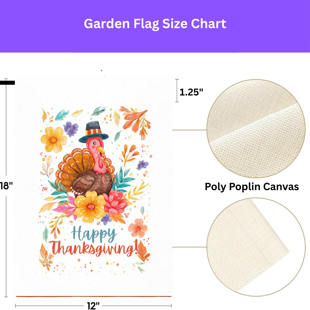 Happy Thanksgiving Colorful Flower and Turkey Garden Flag - porch decor - Dragonfire Gardens