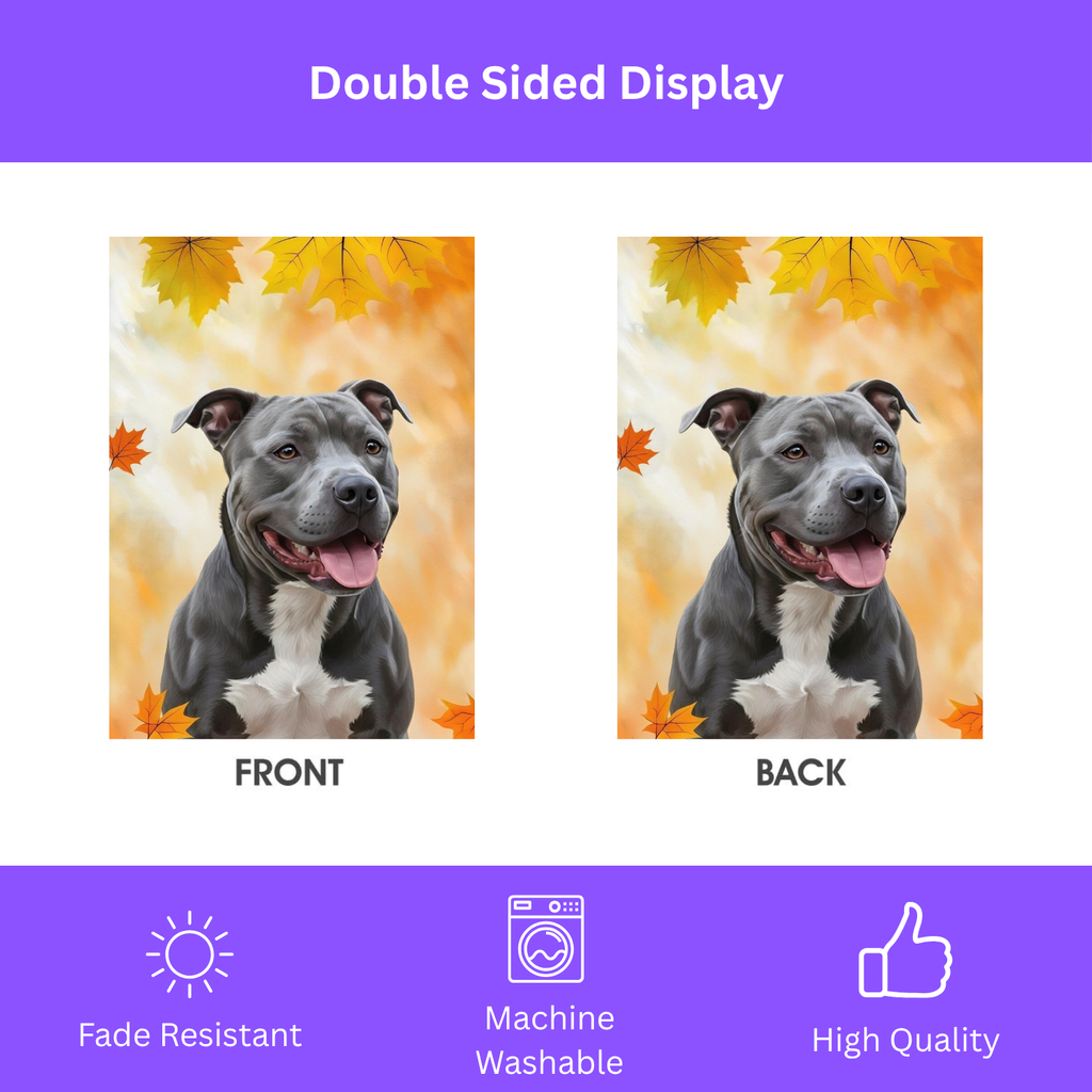 Fall Colors Gray Pitbull Garden Flag - double-sided design - Dragonfire Gardens