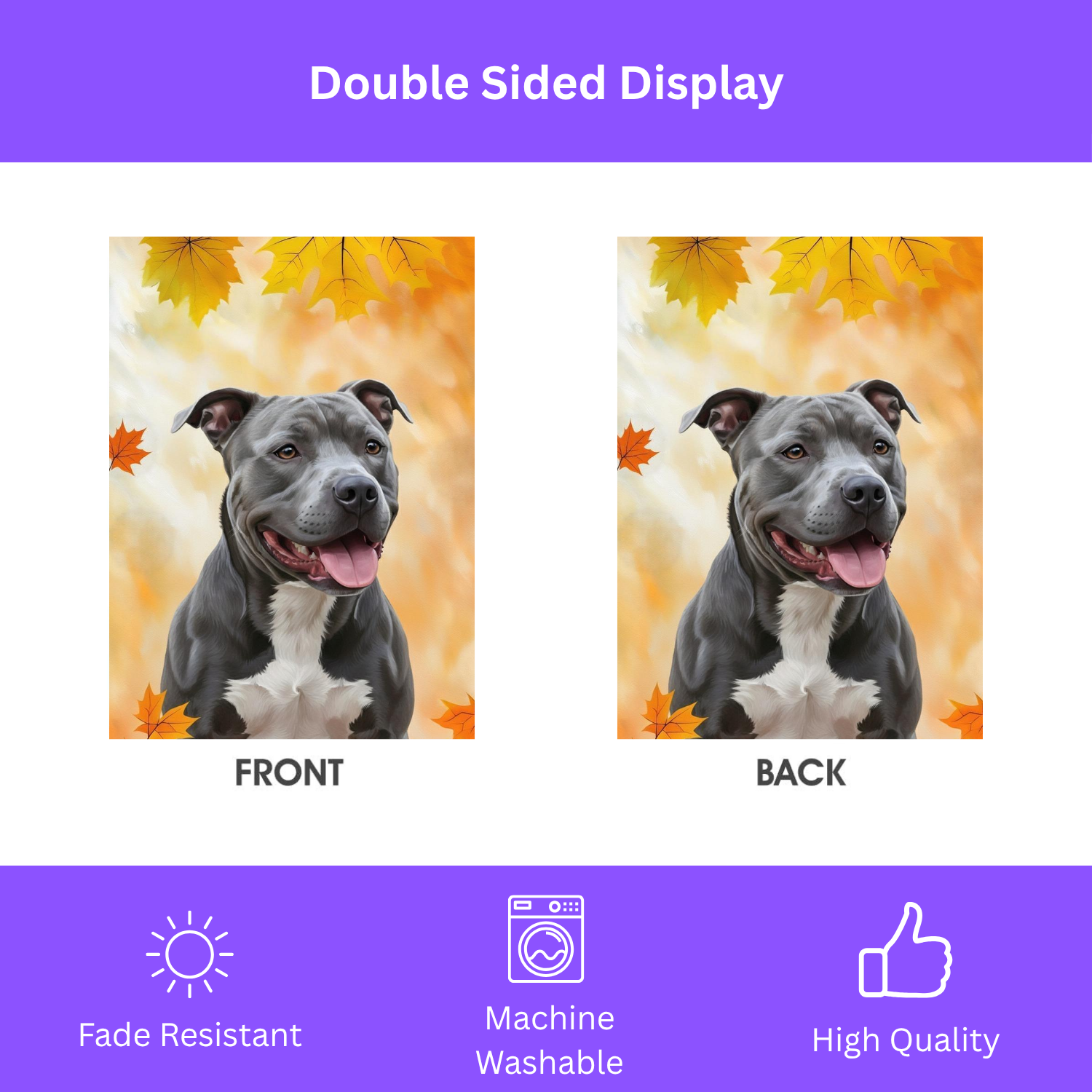 Fall Colors Gray Pitbull Garden Flag - double-sided design - Dragonfire Gardens