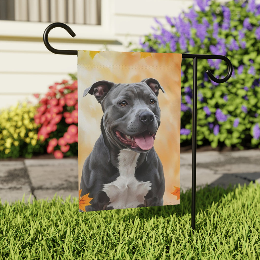 Fall Colors Gray Pitbull Garden Flag - outdoor display - Dragonfire Gardens
