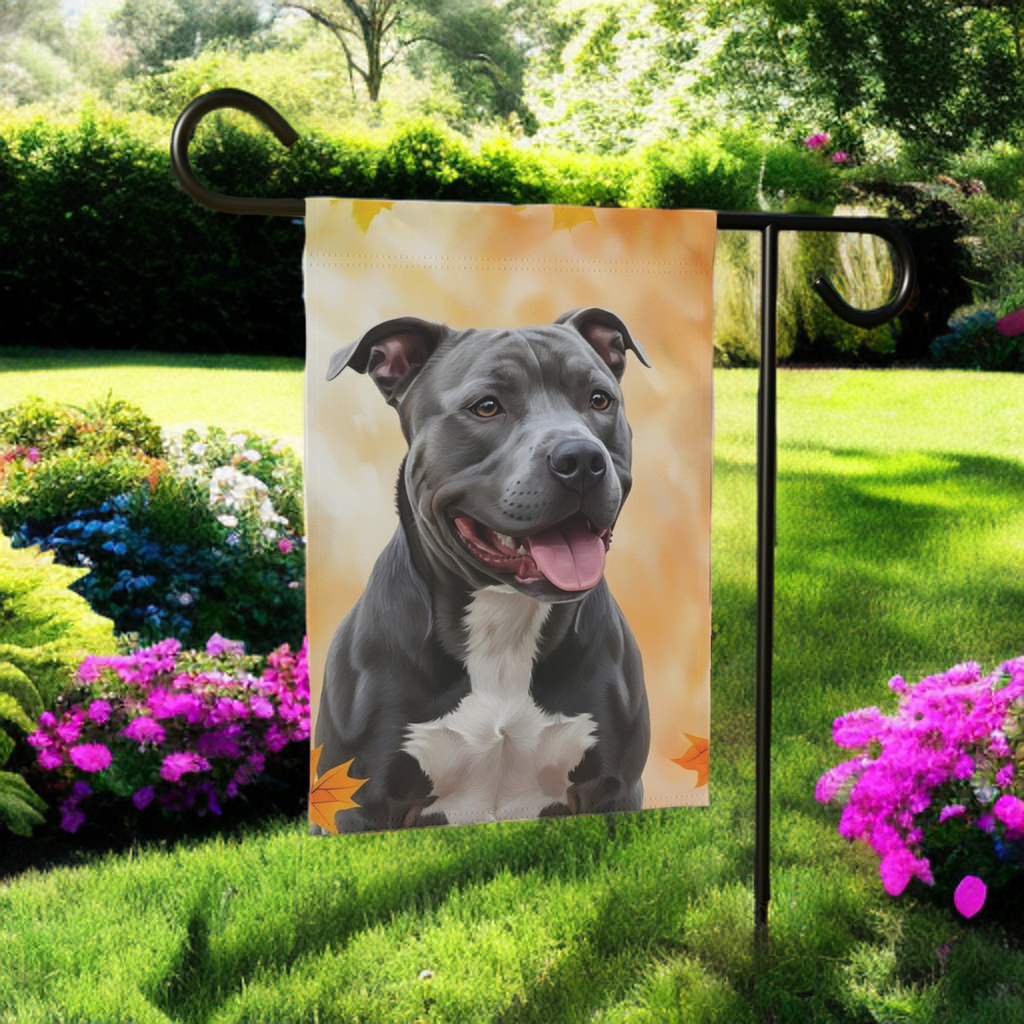 Fall Colors Gray Pitbull Garden Flag - product detail - Dragonfire Gardens