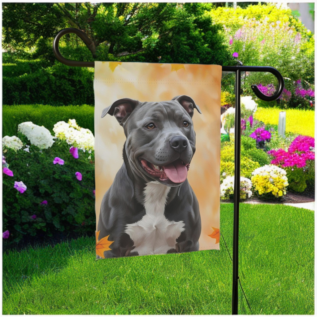 Fall Colors Gray Pitbull Garden Flag - front view - Dragonfire Gardens
