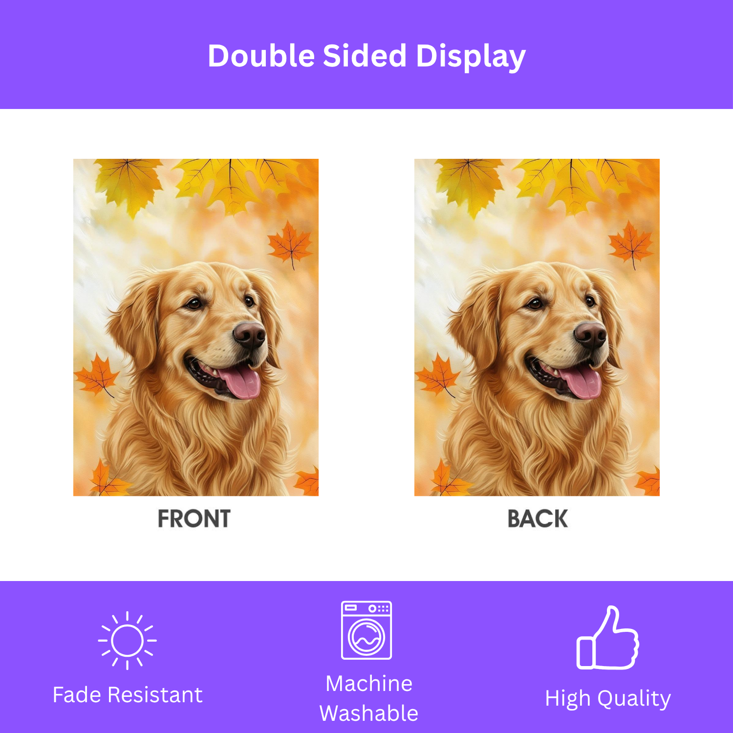 Fall Colors Golden Retriever Garden Flag - double-sided design - Dragonfire Gardens