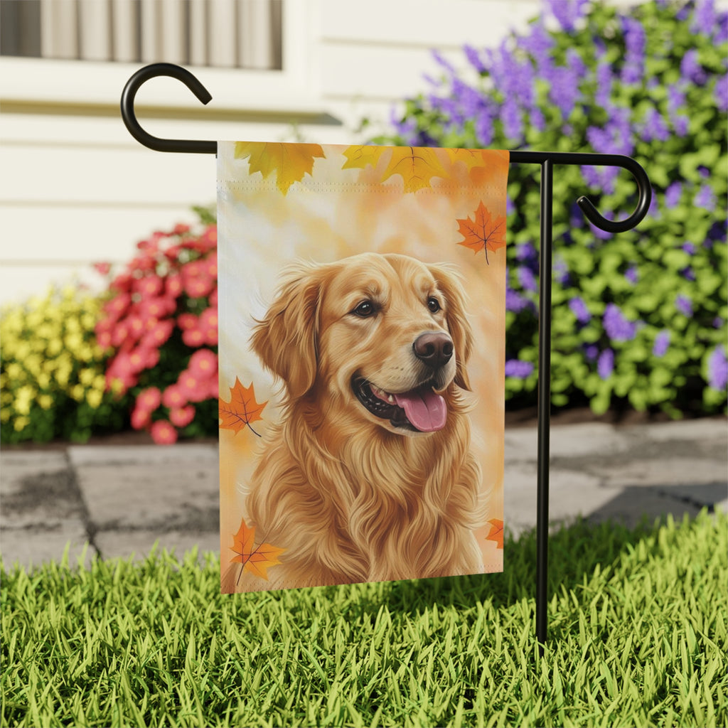 Fall Colors Golden Retriever Garden Flag - outdoor display - Dragonfire Gardens