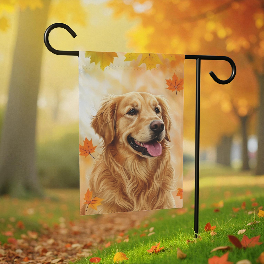 Fall Colors Golden Retriever Garden Flag - front view - Dragonfire Gardens