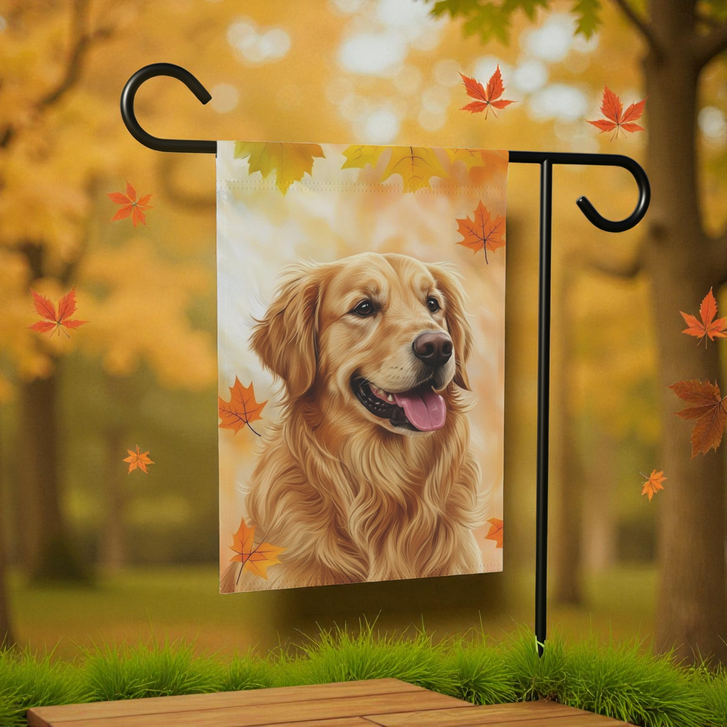 Fall Colors Golden Retriever Garden Flag - size comparison - Dragonfire Gardens