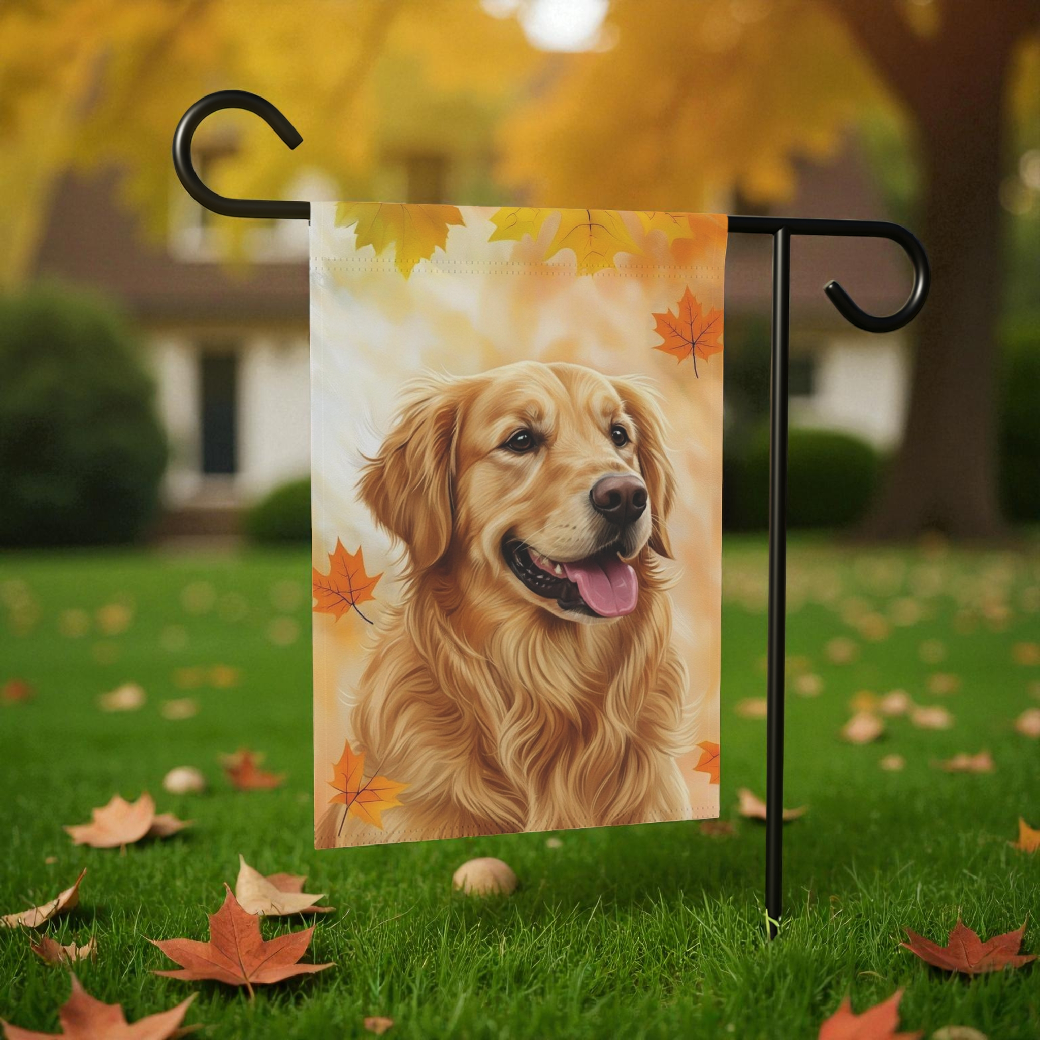 Fall Colors Golden Retriever Garden Flag - product detail - Dragonfire Gardens