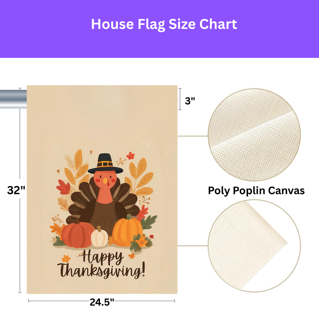 Three Pumpkins and Turkey Thanksgiving Garden Flag - yard display - Dragonfire Gardens