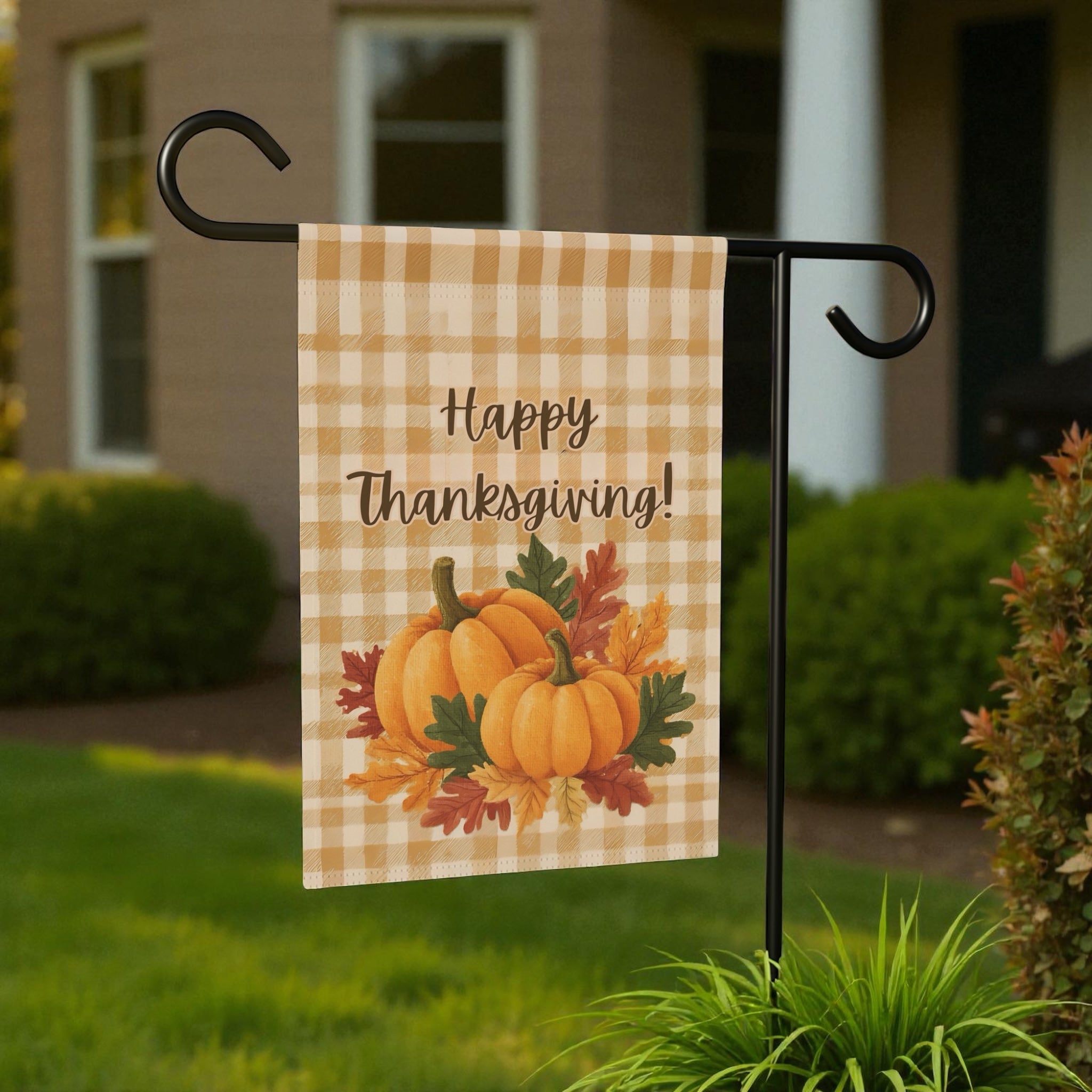 Two Pumpkin Thanksgiving Garden Flag - double-sided design - Dragonfire Gardens