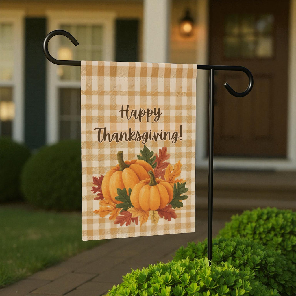 Two Pumpkin Thanksgiving Garden Flag - front view - Dragonfire Gardens