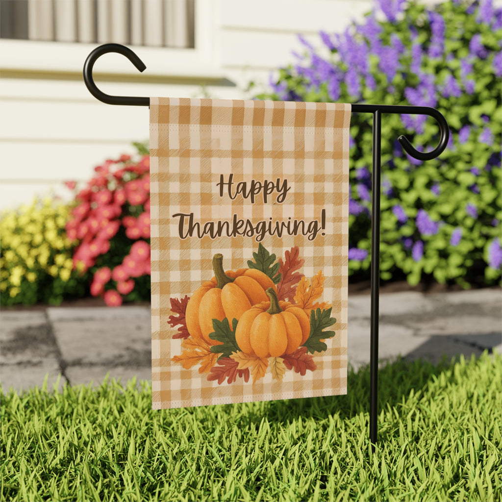 Two Pumpkin Thanksgiving Garden Flag - outdoor display - Dragonfire Gardens