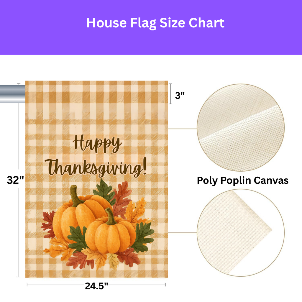 Two Pumpkin Thanksgiving Garden Flag - size comparison - Dragonfire Gardens