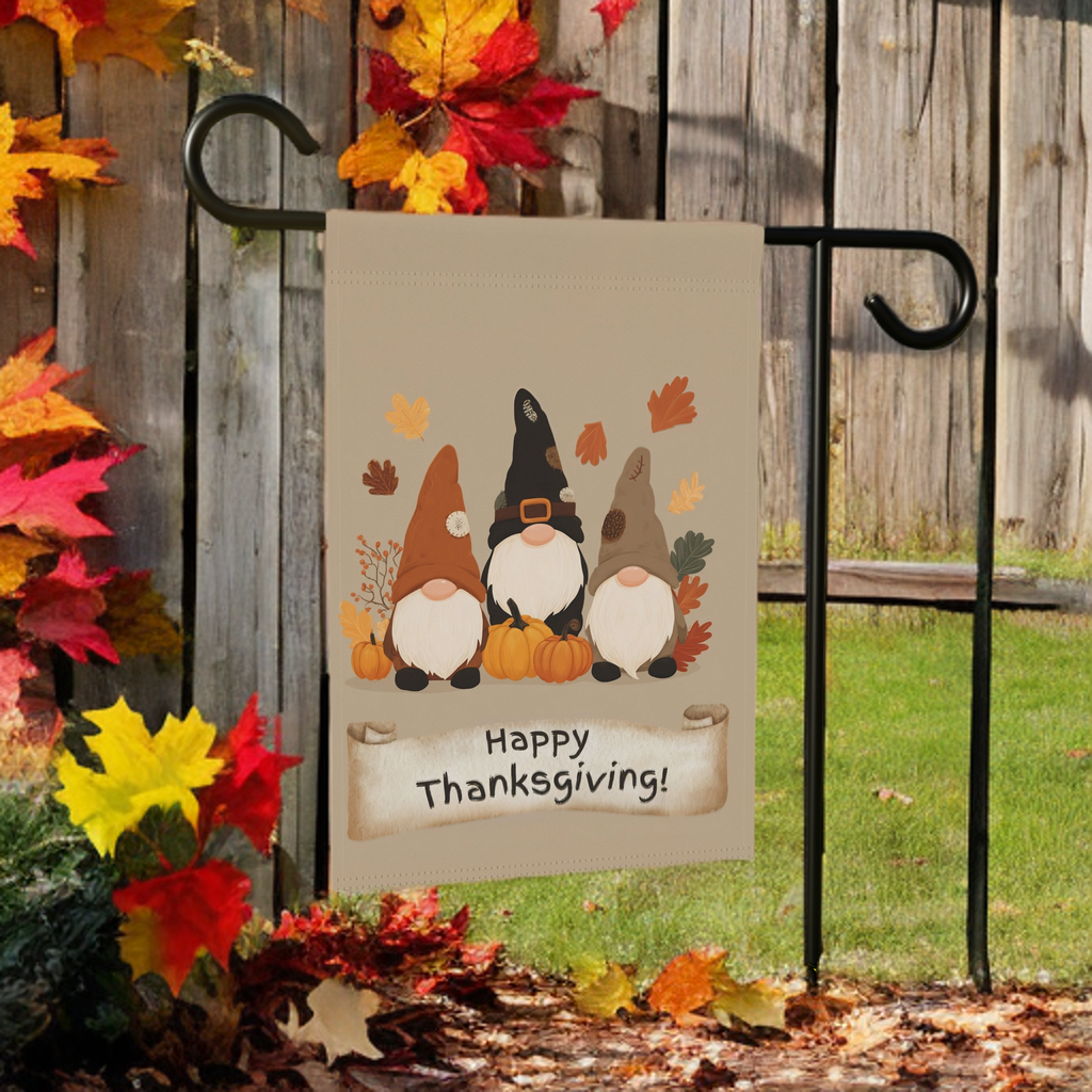Happy Thanksgiving Gnomes Garden Flag - product detail - Dragonfire Gardens