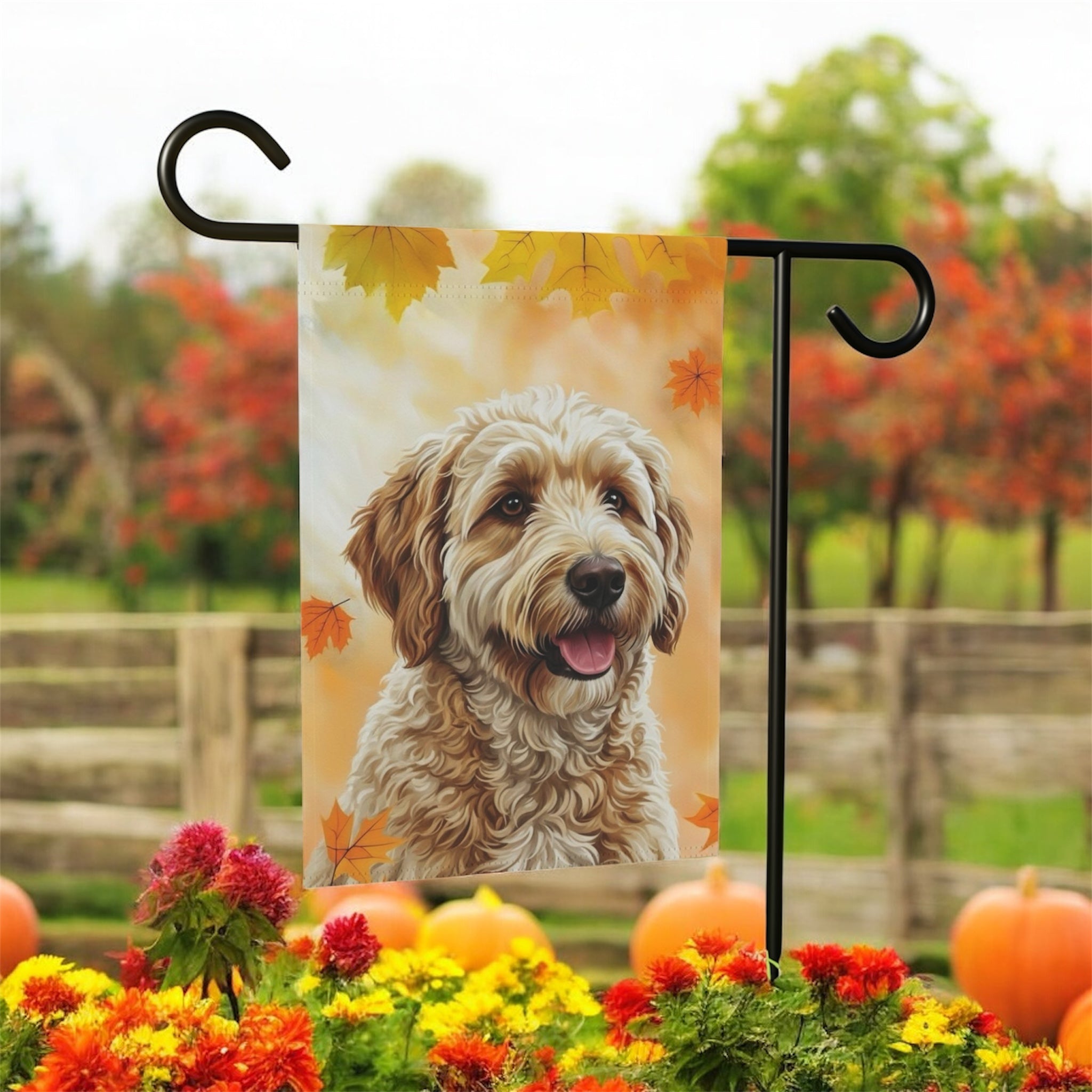Fall Colors Golden Noodle Garden Flag - front view - Dragonfire Gardens
