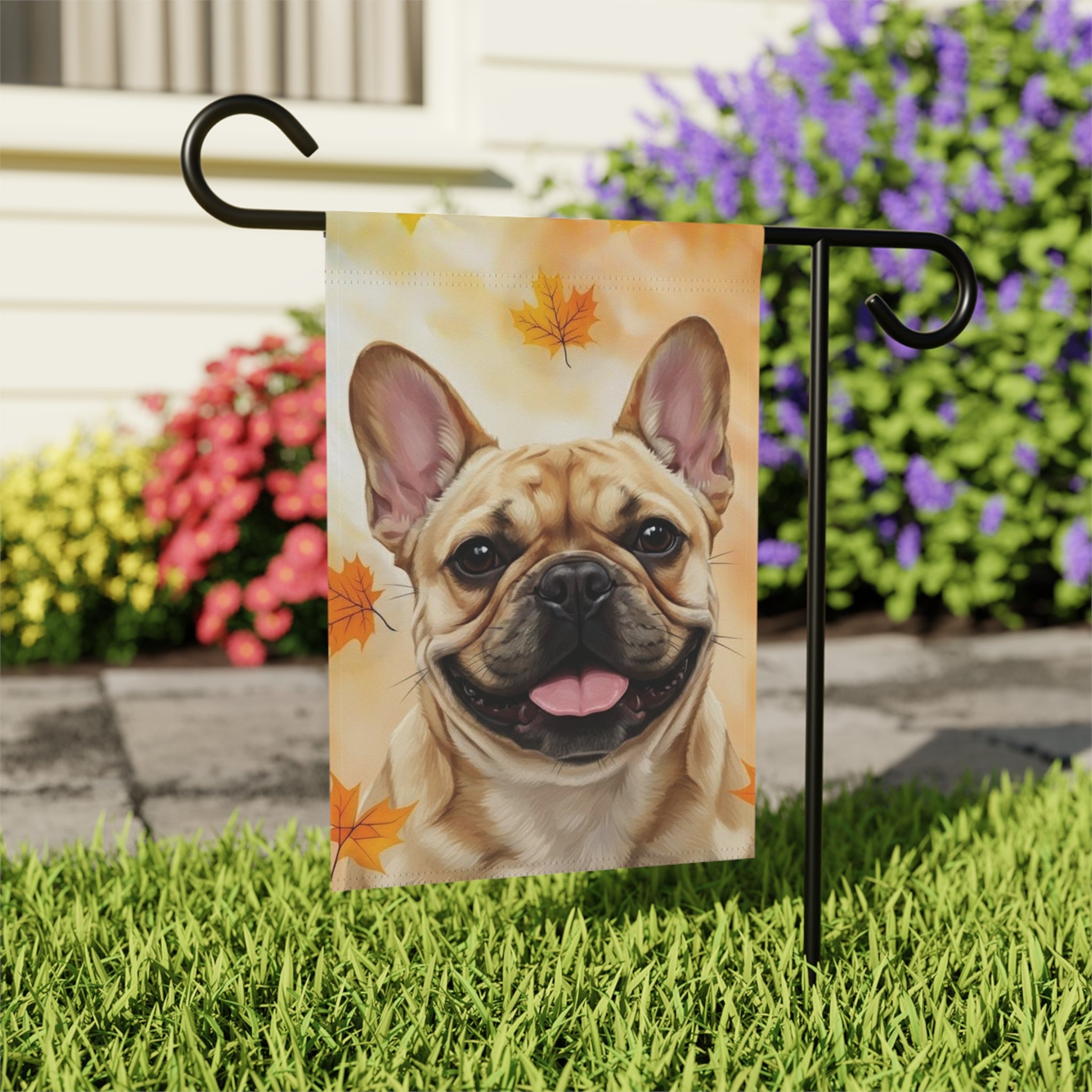 Fall Colors Frenchie Garden Flag - outdoor display - Dragonfire Gardens