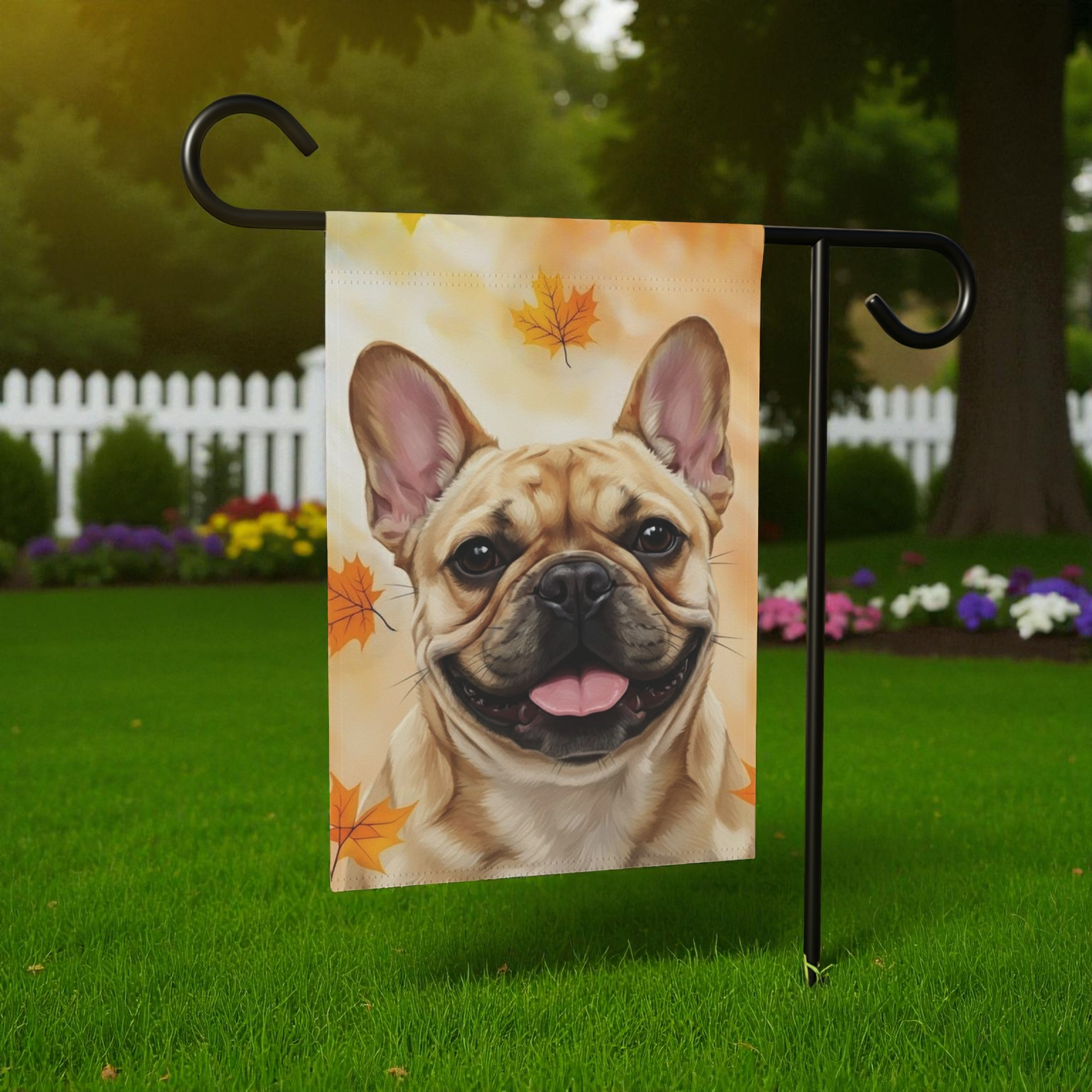 Fall Colors Frenchie Garden Flag - product detail - Dragonfire Gardens