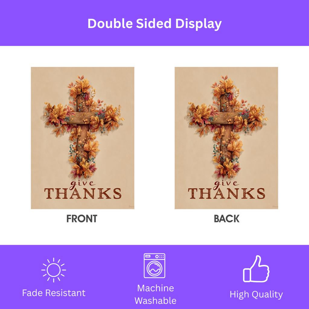 Give Thanks Fall Cross Garden Flag