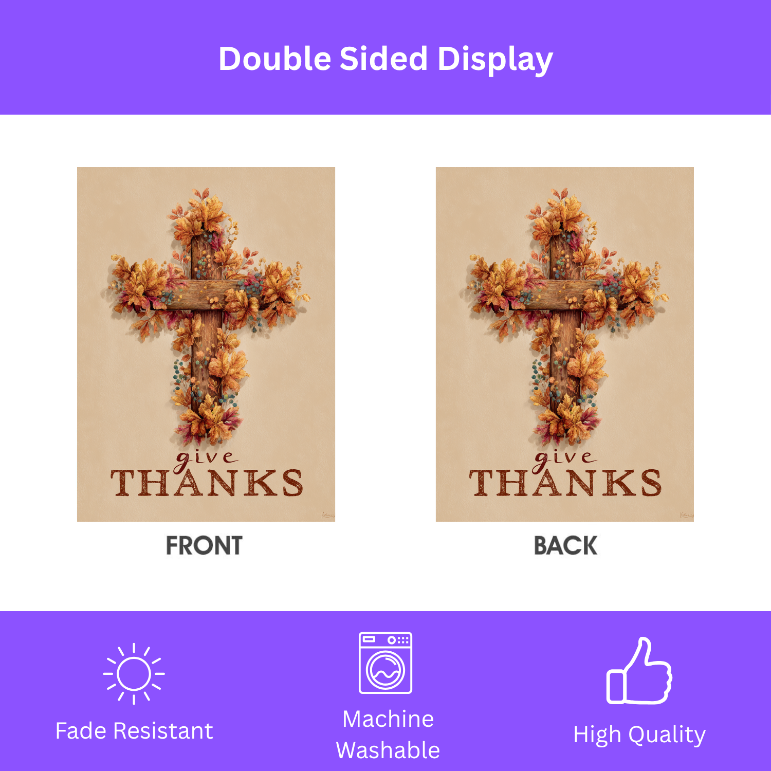 Give Thanks Fall Cross Garden Flag