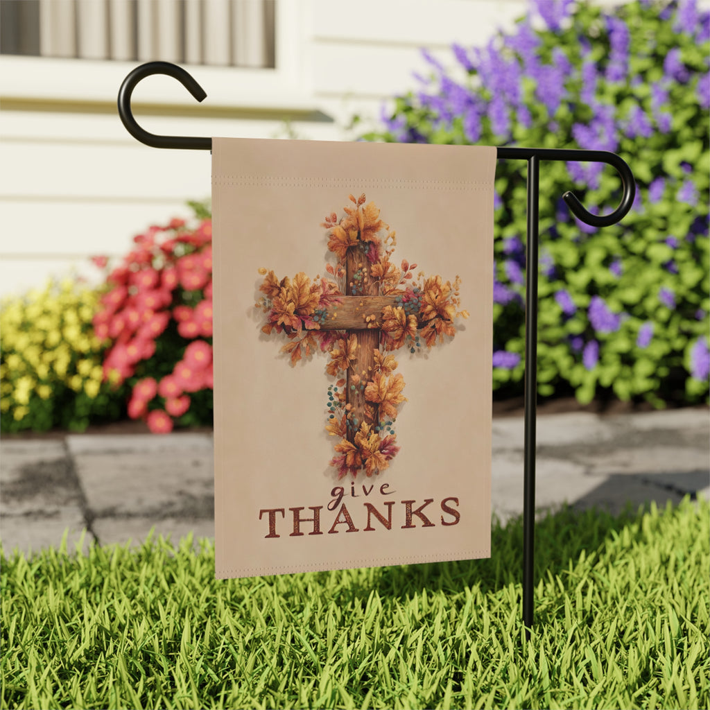 Give Thanks Fall Cross Garden Flag