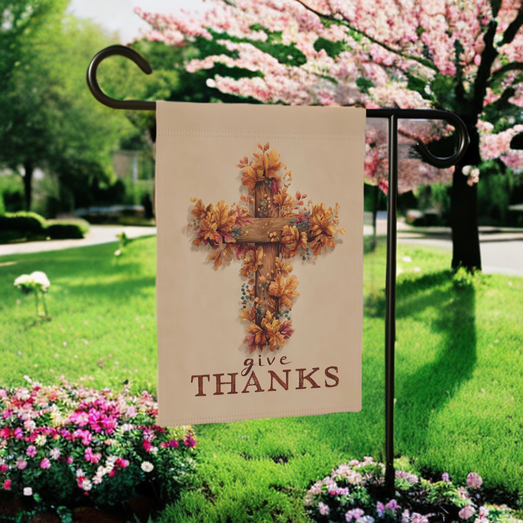 Give Thanks Fall Cross Garden Flag