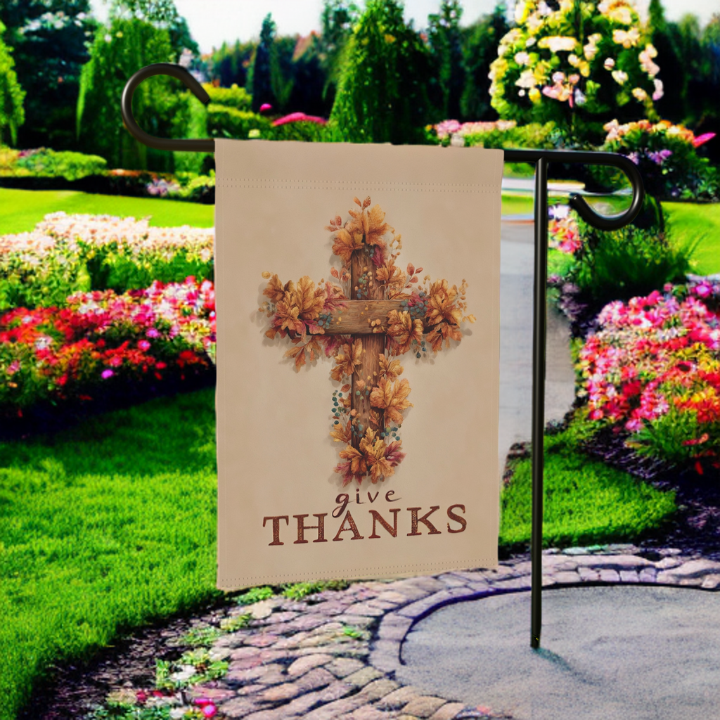 Give Thanks Fall Cross Garden Flag