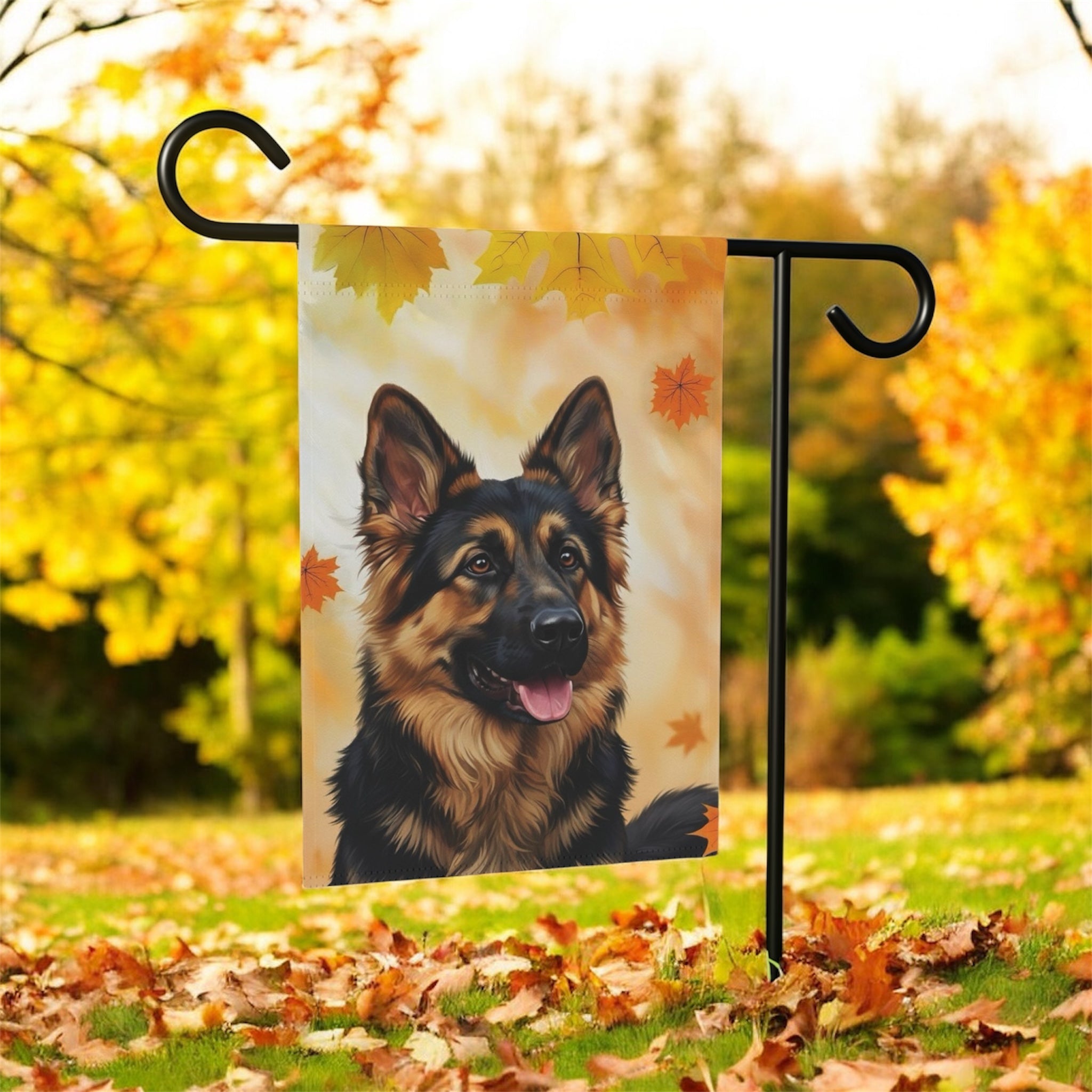Fall Colors German Shepherd Garden Flag - double-sided design - Dragonfire Gardens