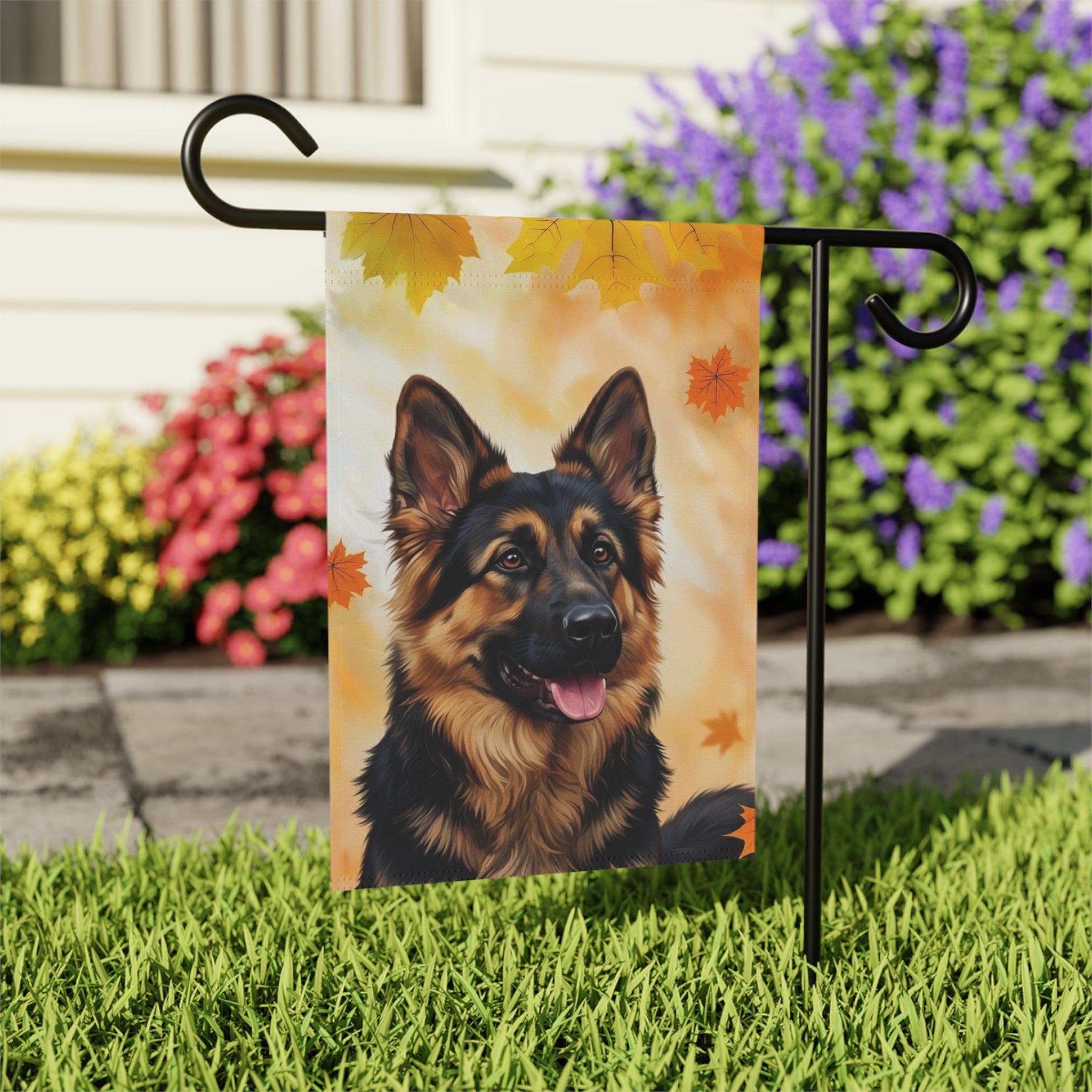 Fall Colors German Shepherd Garden Flag - outdoor display - Dragonfire Gardens