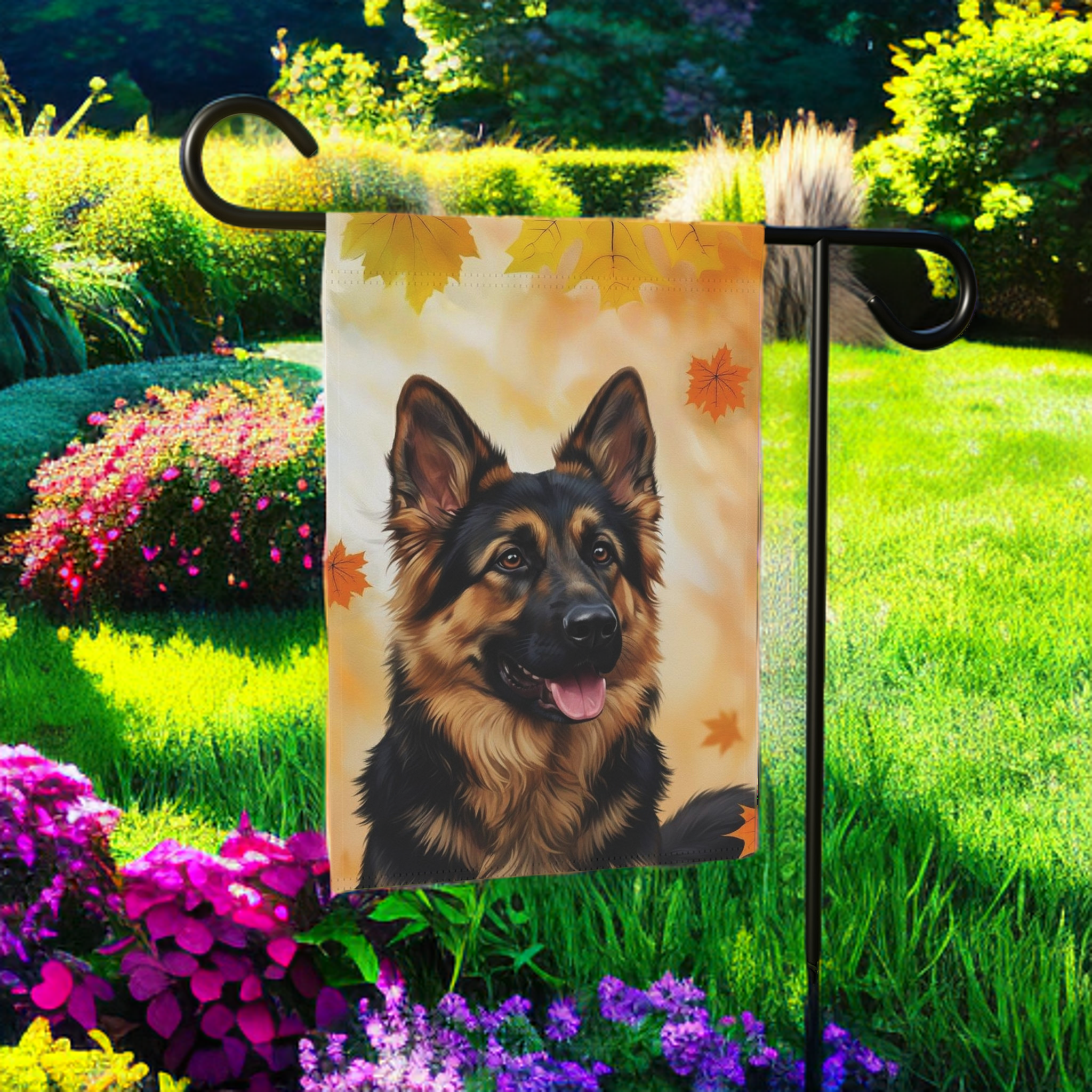 Fall Colors German Shepherd Garden Flag - product detail - Dragonfire Gardens