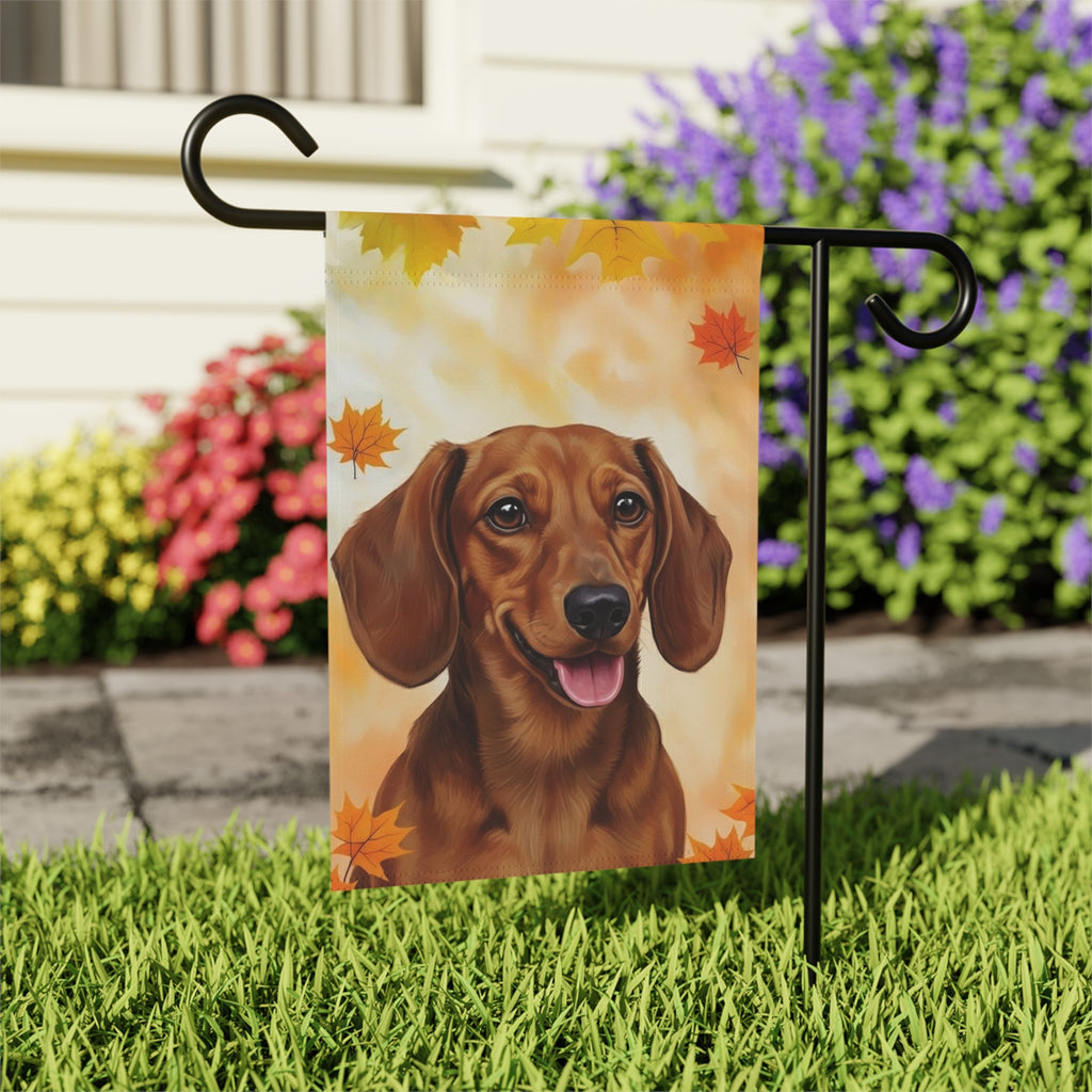 Fall Colors Dachshund Garden Flag - outdoor display - Dragonfire Gardens